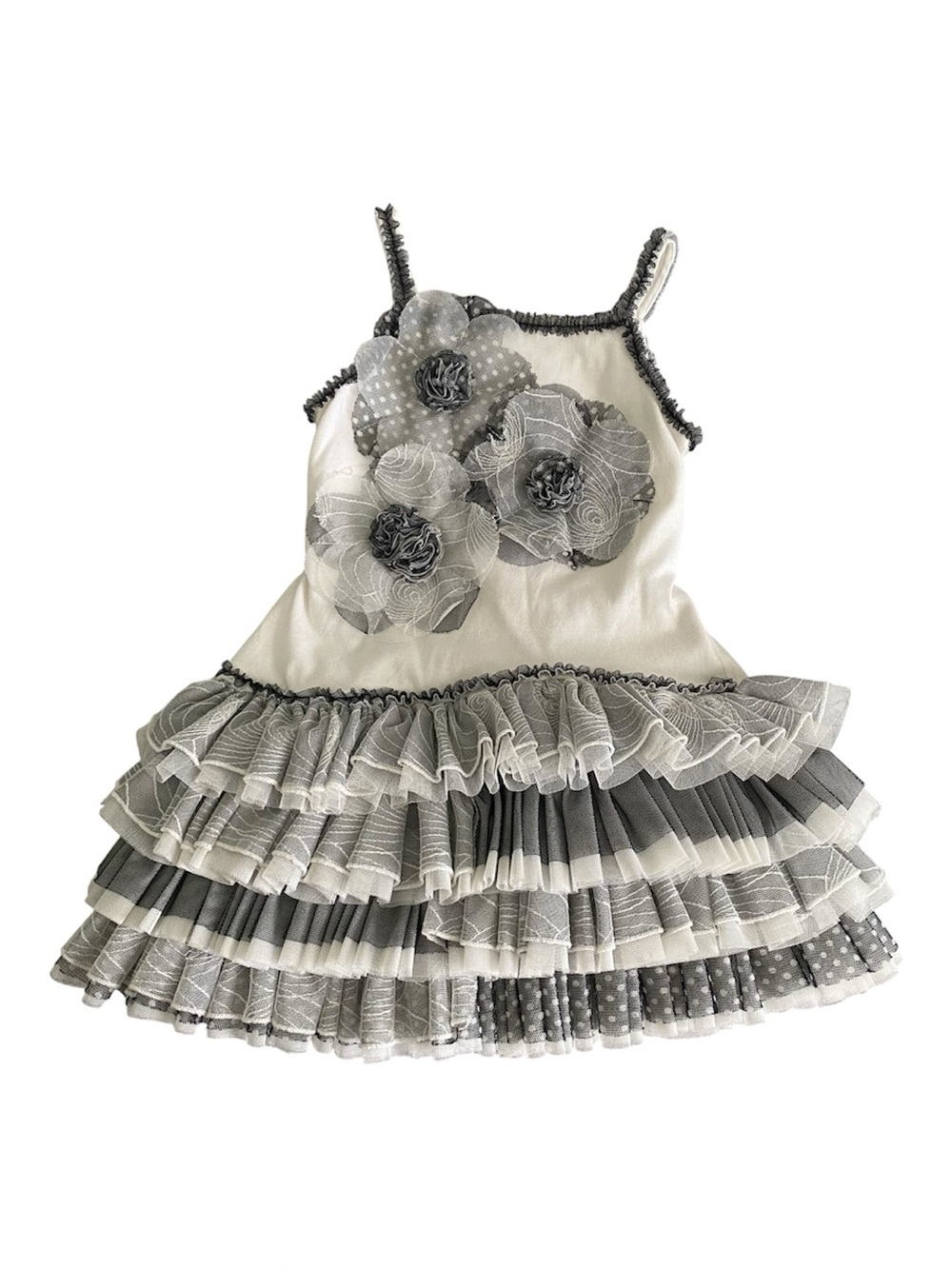 Isobella & Chloe Toddler Dress 2T Ivory Gray Ruffle Flower Party Dress